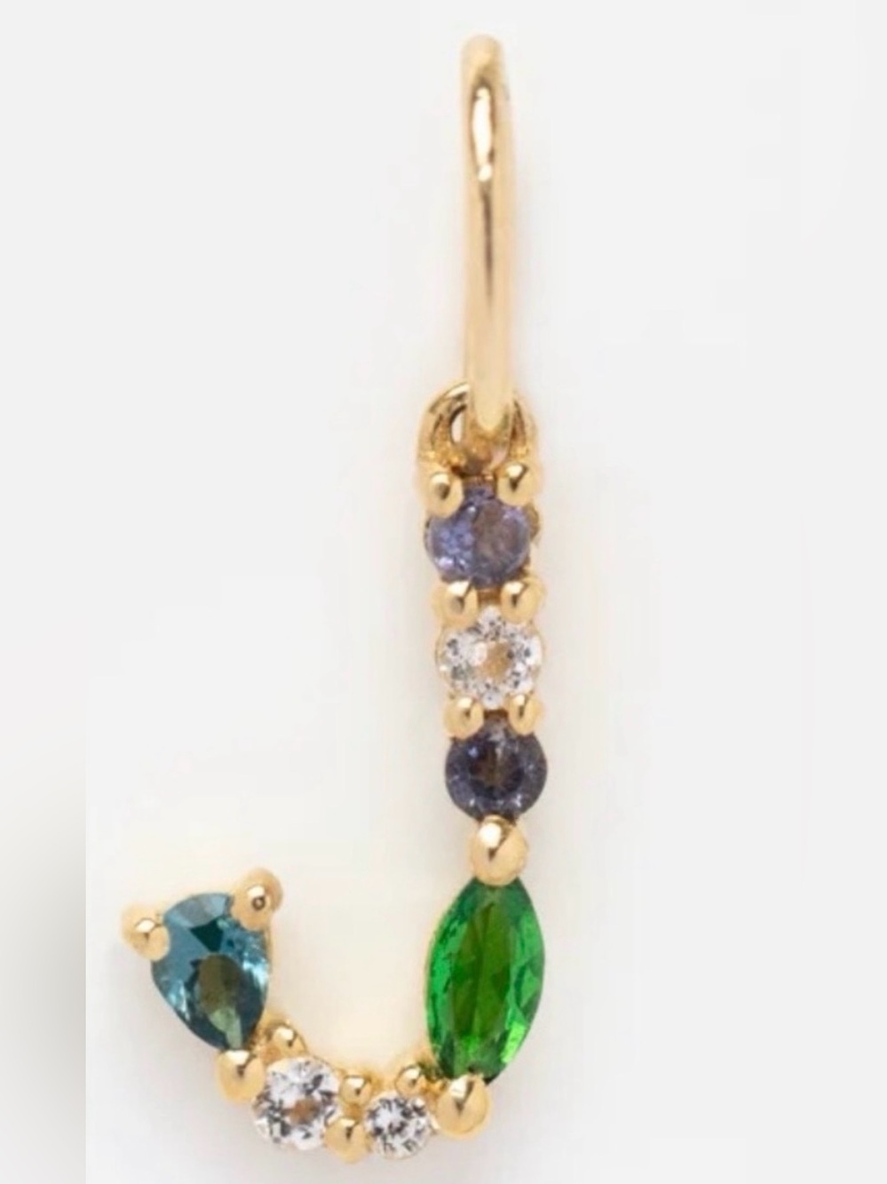 Local Eclectic Solid Gold and Gemstone small “J” charm. BLUE GEM MISSING